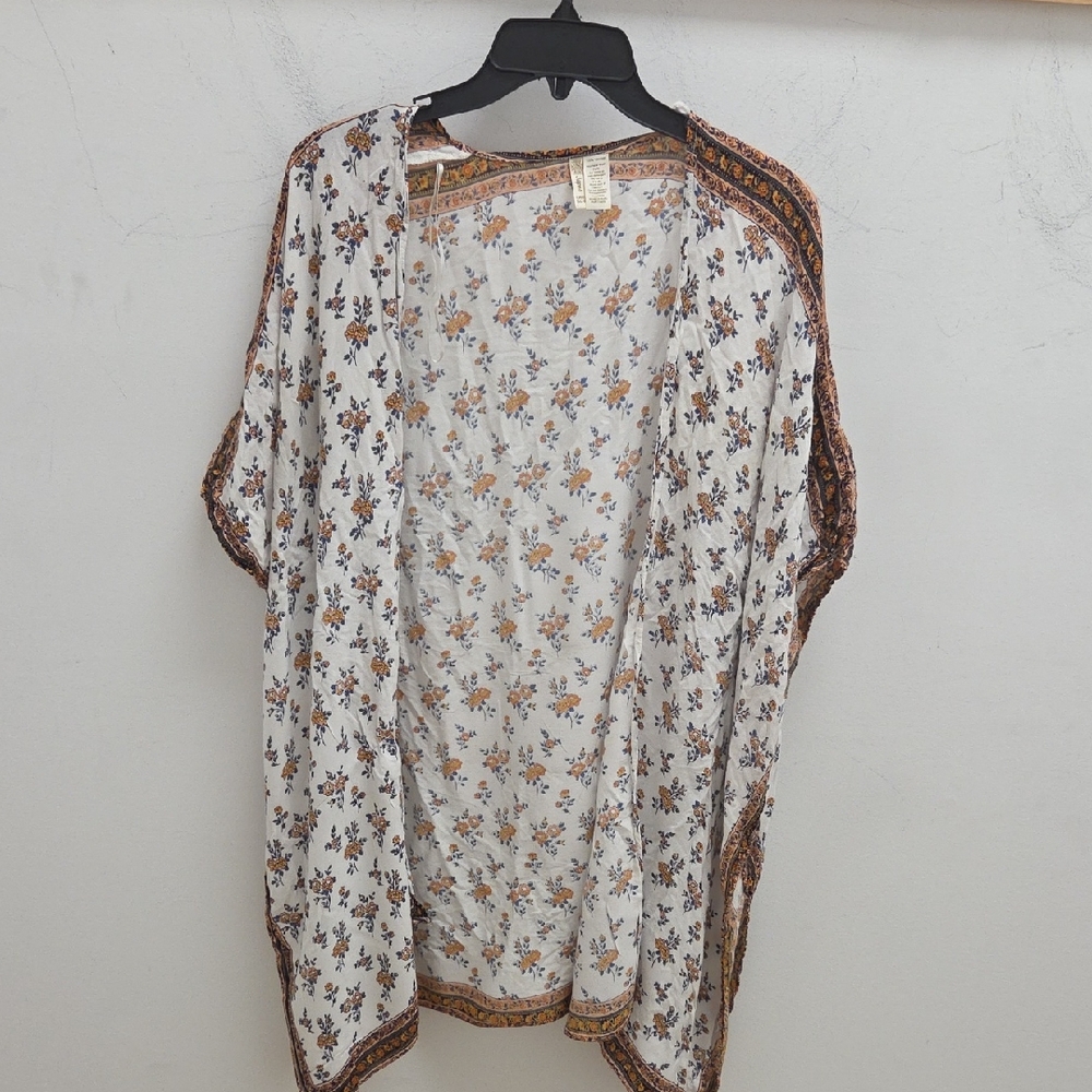 Japna Floral Kimono Cardigan - Cream and Brown